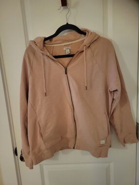 Women's L.L. Bean Peachy Pink Sporty Casual Summer Zip Up Hoodie Sz XL